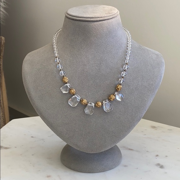 Clear & Gold Beaded Necklace - Picture 1 of 8
